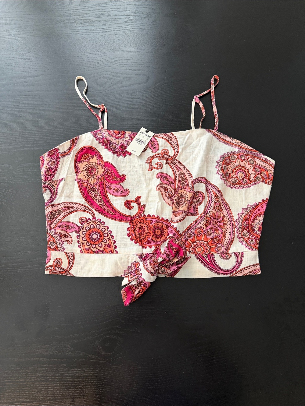 Express - Paisley Tie-Front Crop Top in Pink and Cream - Picture 1 of 3